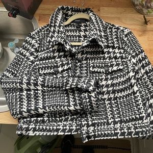 Short boxy tweed button jacket, longer sleeves